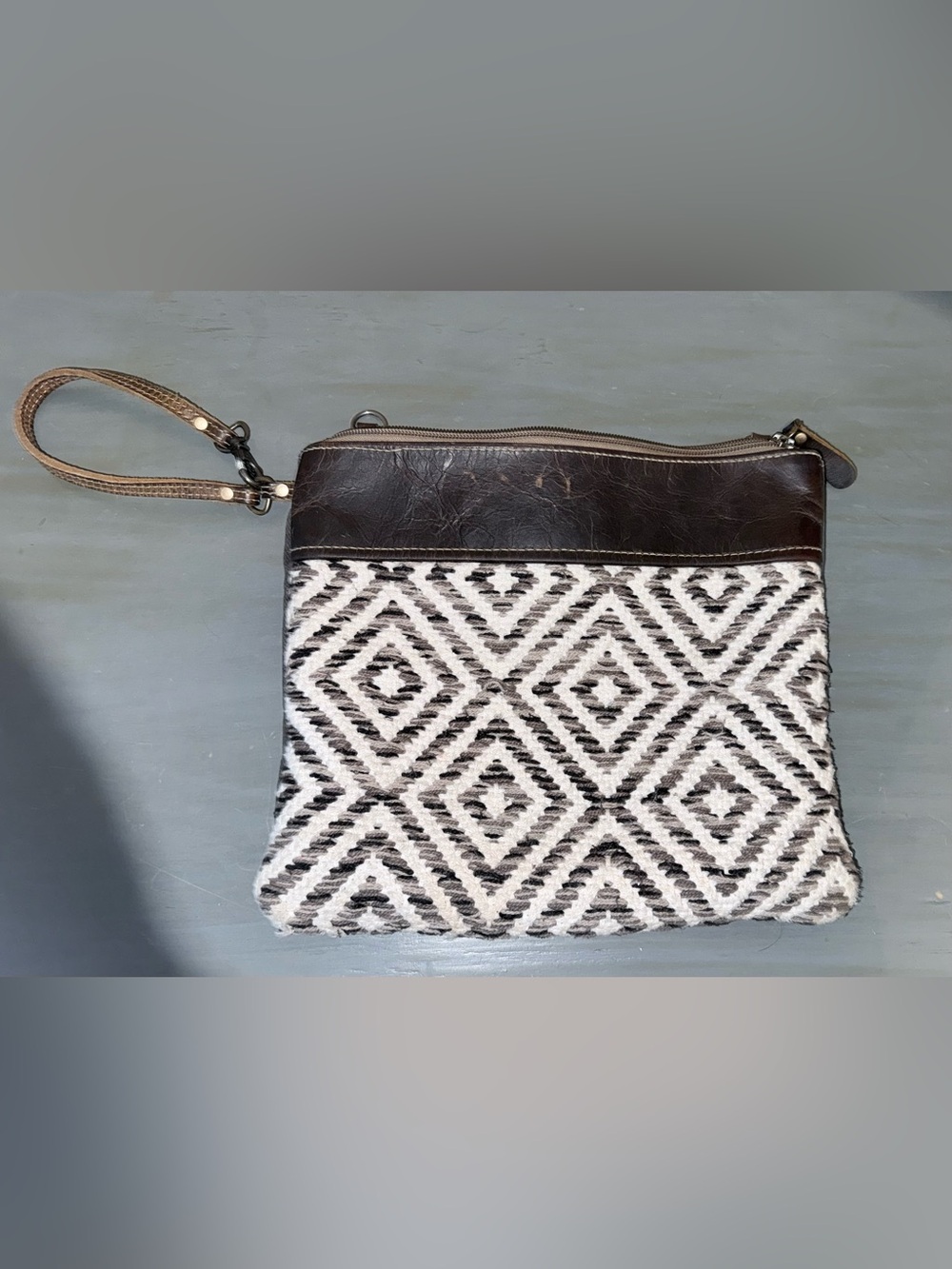 Woven Diamond-Pattern Crossbody Bag in Black & White